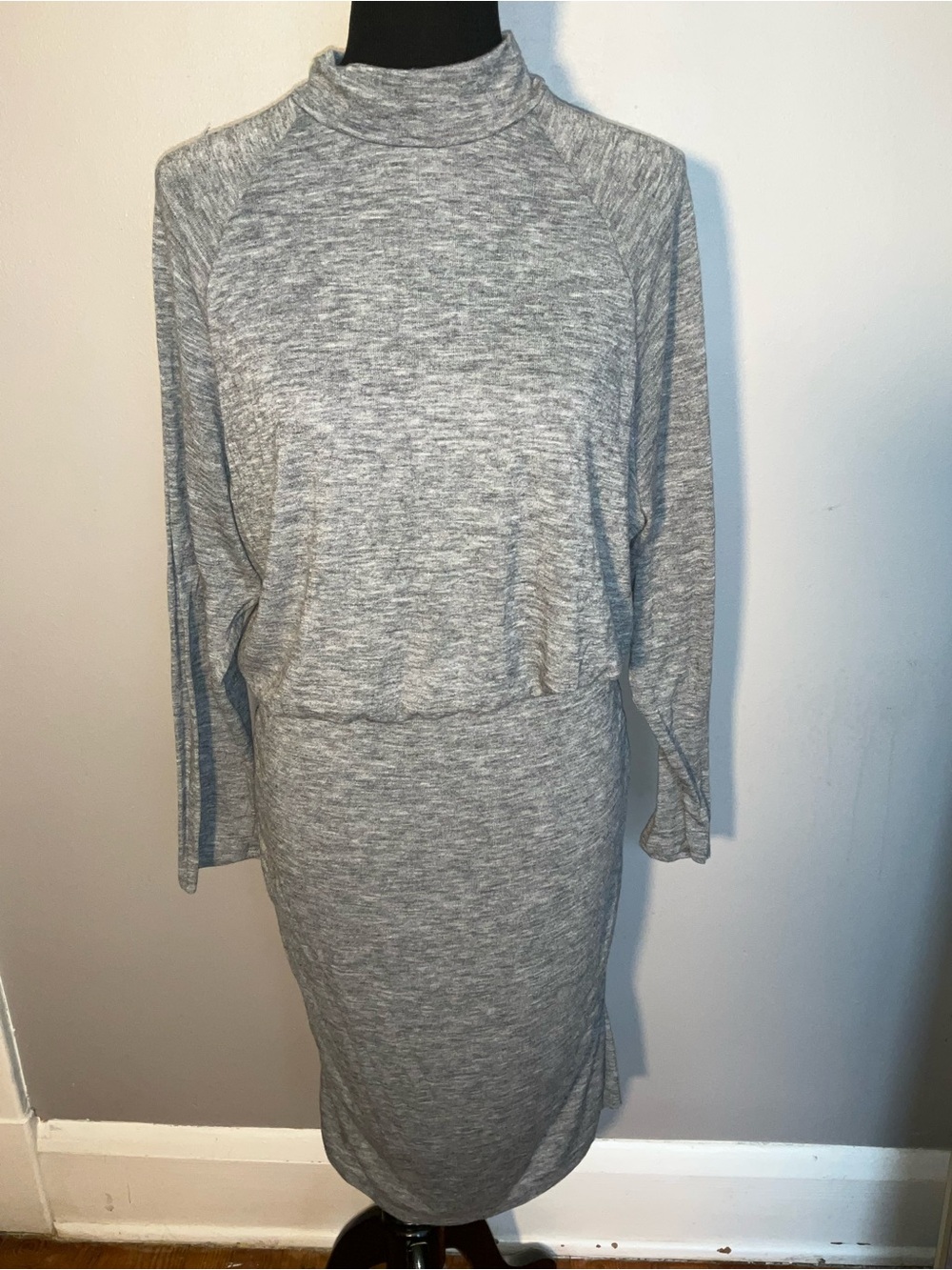 Express Heather Gray Mock Neck Long Sleeve Knit Dress